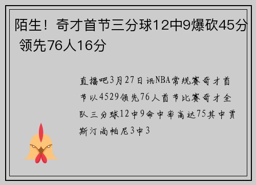 陌生！奇才首节三分球12中9爆砍45分 领先76人16分